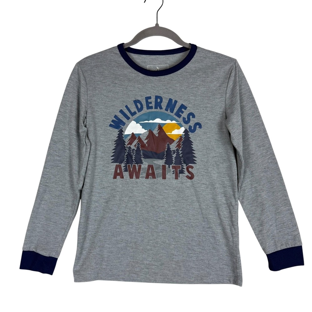 Eddie Bauer Shirt Kids‎ 10-12 Gray Wilderness Awaits Ringer Long Sleeve Tee